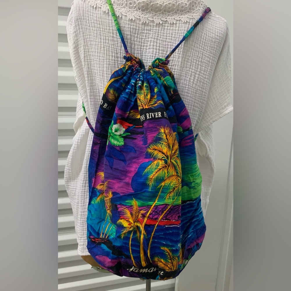 Vintage Jamaican Tropical Drawstring Cloth Back Pack
